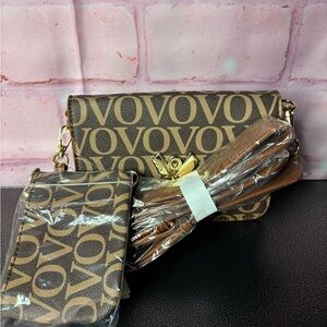 Valentino Orlandi Brown Logo Monogram Crossbody with Gold Hardware